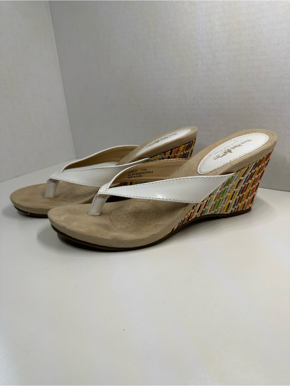 Coach and Four White Elena Woven Wedge Sandals 6.5